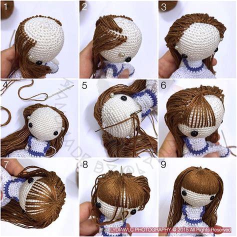 comment faire des cheveux bouclés au crochet|Une chevelure au crochet pour poupée .